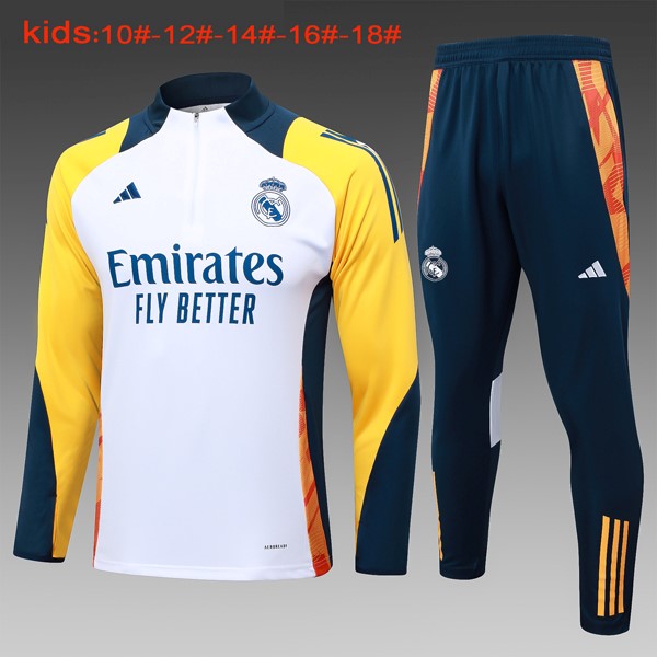 Niños Sudadera De Training Real Madrid 2024 2025 Blanco Amarillo 4